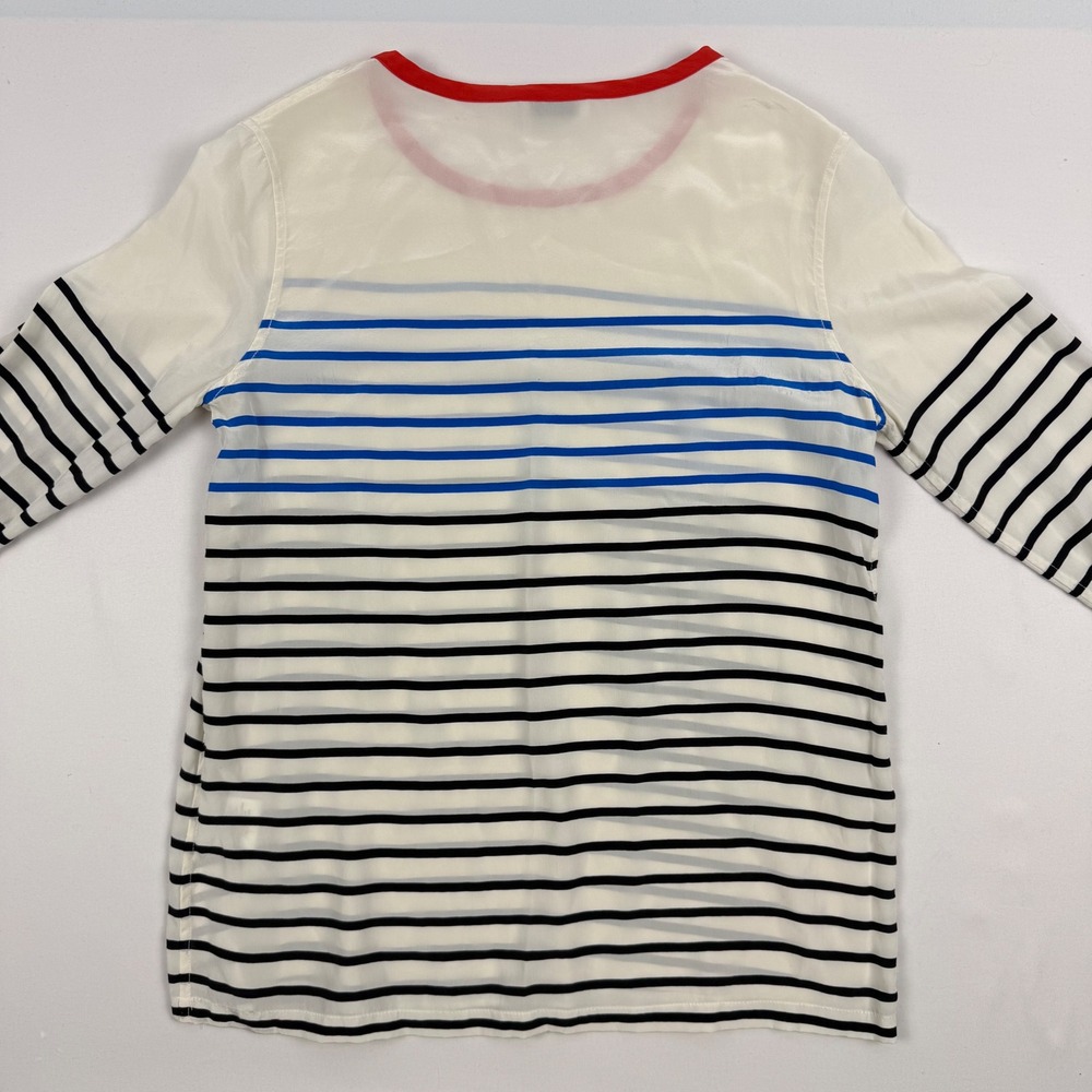 Equipment Femme 100% Silk Striped Long Sleeve Blouse Red Trim Q565B-E315G Small - Picture 4 of 11